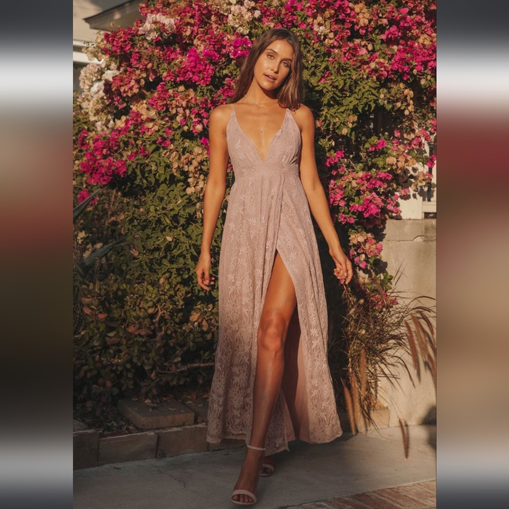Lulus Stolen Moments Dusty Pink Lace-Up Lace Maxi Dress - XS
